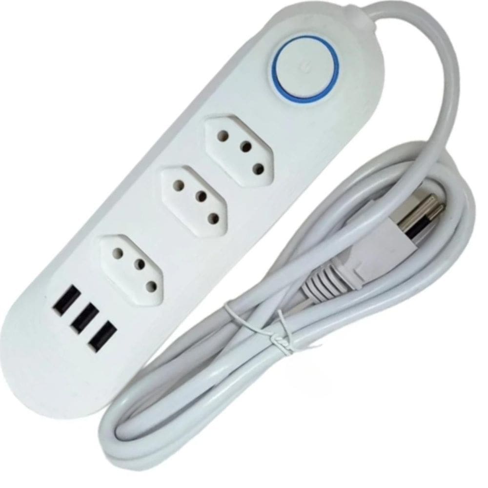 Protetor Elétrico 3 Tomadas Usb Bivolt Reforçado Televisão
