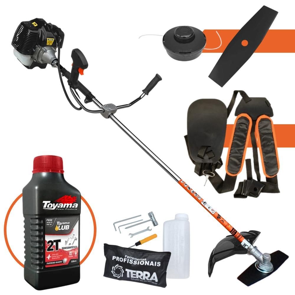 Roçadeira GRH520 Terra cor Preta Á Gasolina 2t 2,5Hp Alta Rotação e Potência Com Lâmina e Carretel Nylon + ÓLEO TOYAMA 2T