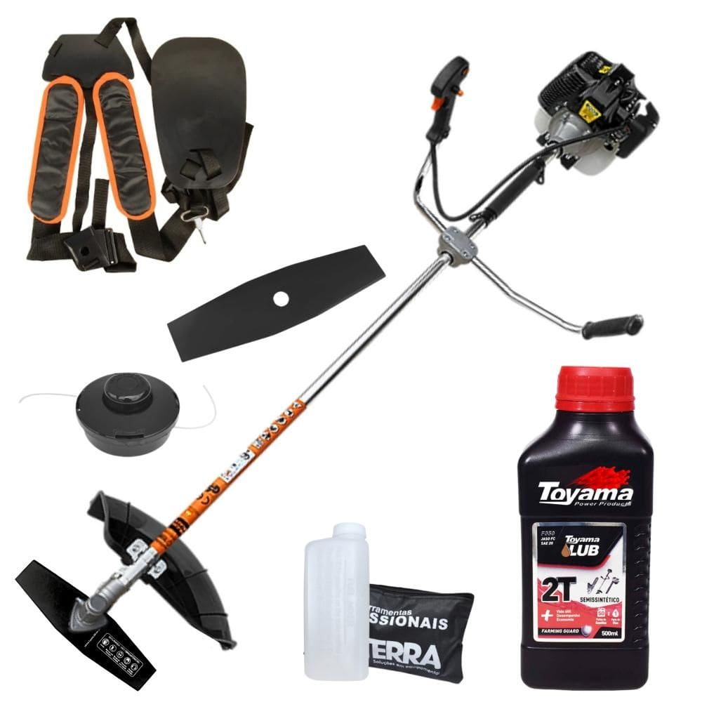 Roçadeira Profissional Á Gasolina Terra GRH520 52cc 2,5HP Alta Performance Com Lâmina Facão e Carretel Nylon + ÓLEO TOYAMA 2T