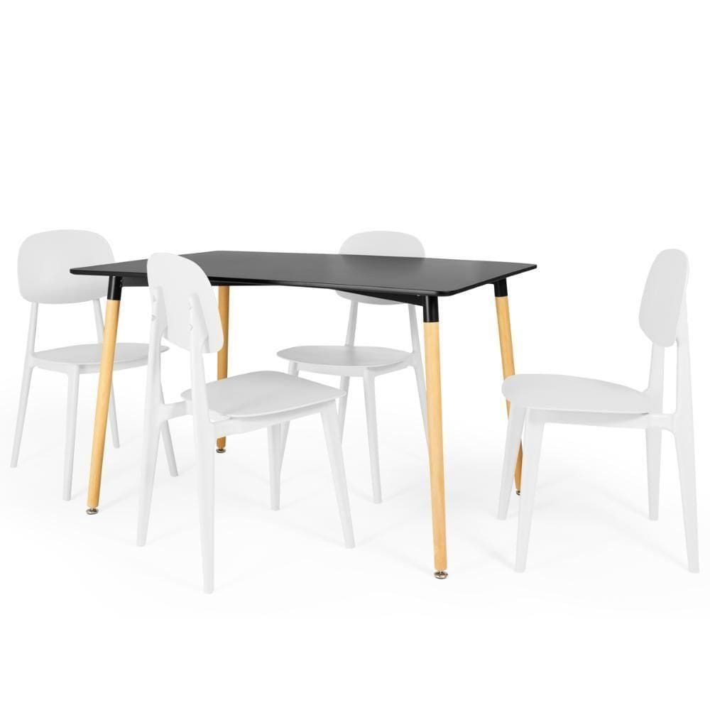 Conjunto Mesa De Jantar Retangular Eiffel Preta 120x80cm Com 4 Cadeiras Itália - Branco