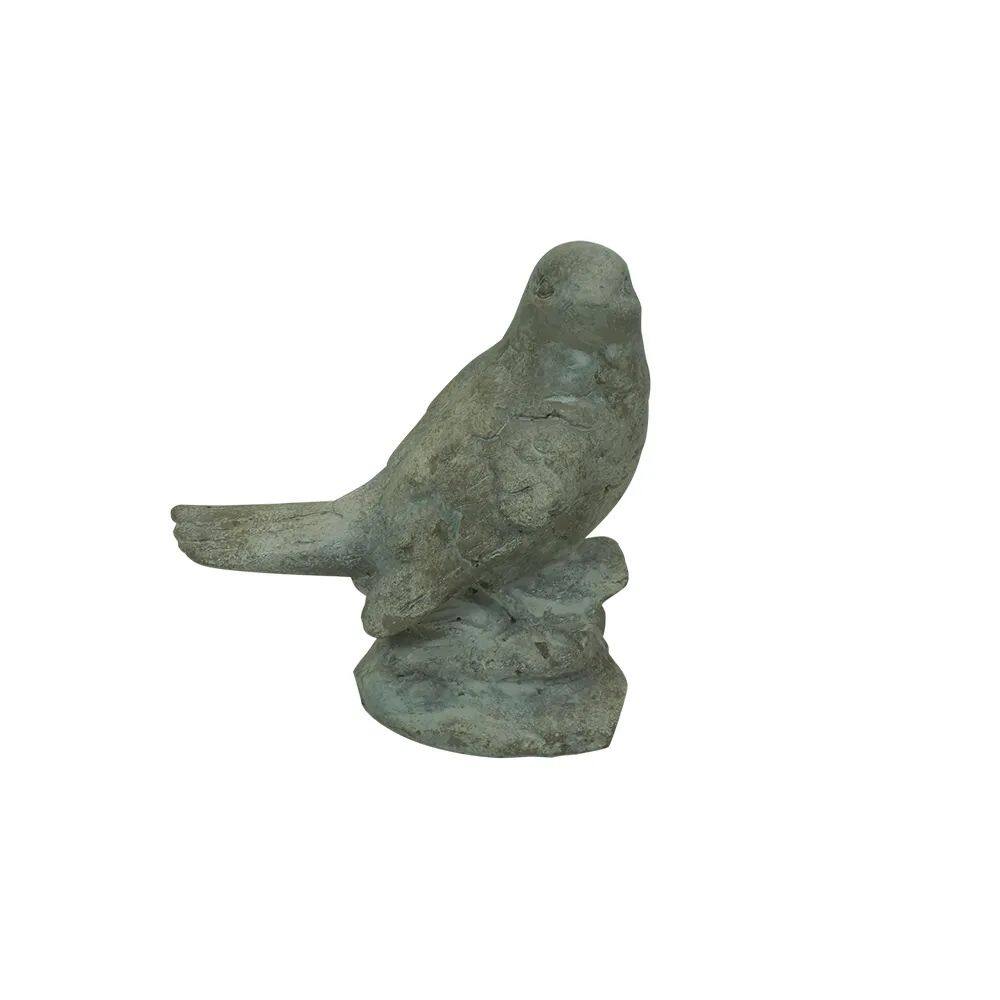 Escultura Decorativa Pássaro Rústico em Cimento Cinza 14cm WB3012 BTC