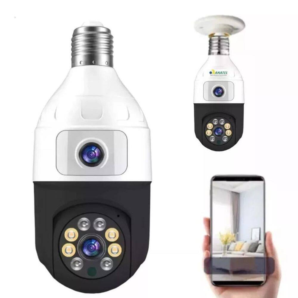 Câmera De Lâmpada Wifi Giratória Com Lente Dupla