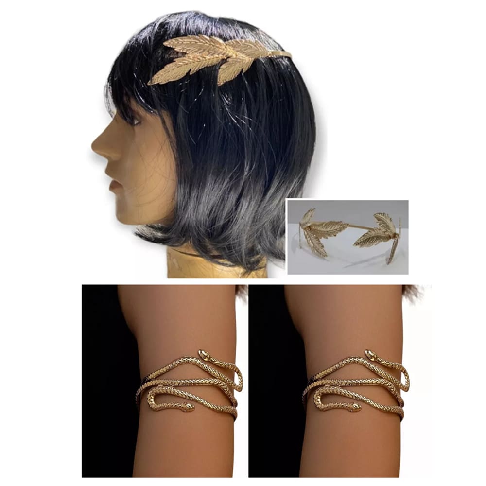 Kit Coroa Deusa Grega Folhas De Louro C/ 2 Braceletes