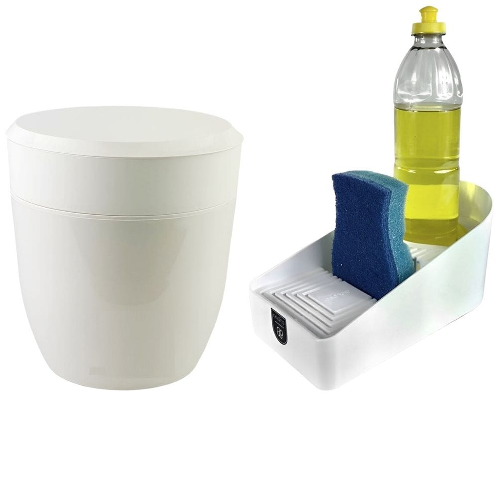 Kit Lixeira 2,5 Litros Organizador De Pia Porta Detergente Esponja Cozinha Branco - Crippa