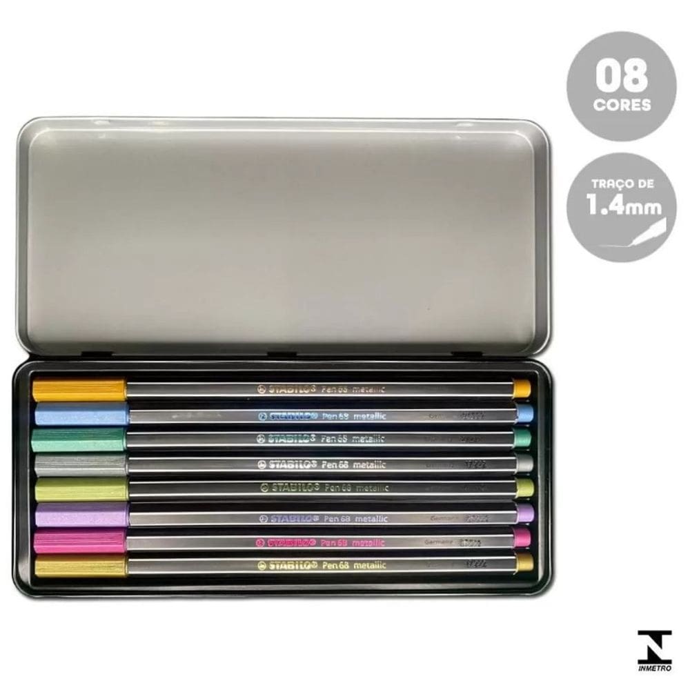 Caneta Stabilo Pen Metallic Estojo com 8 Unidades