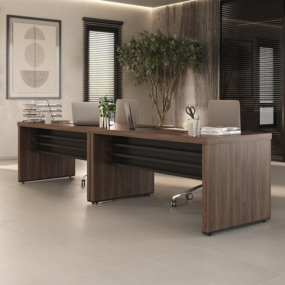 Conjunto para Escritório com 2 Mesas Tamburato 1600 Charuto/Preto