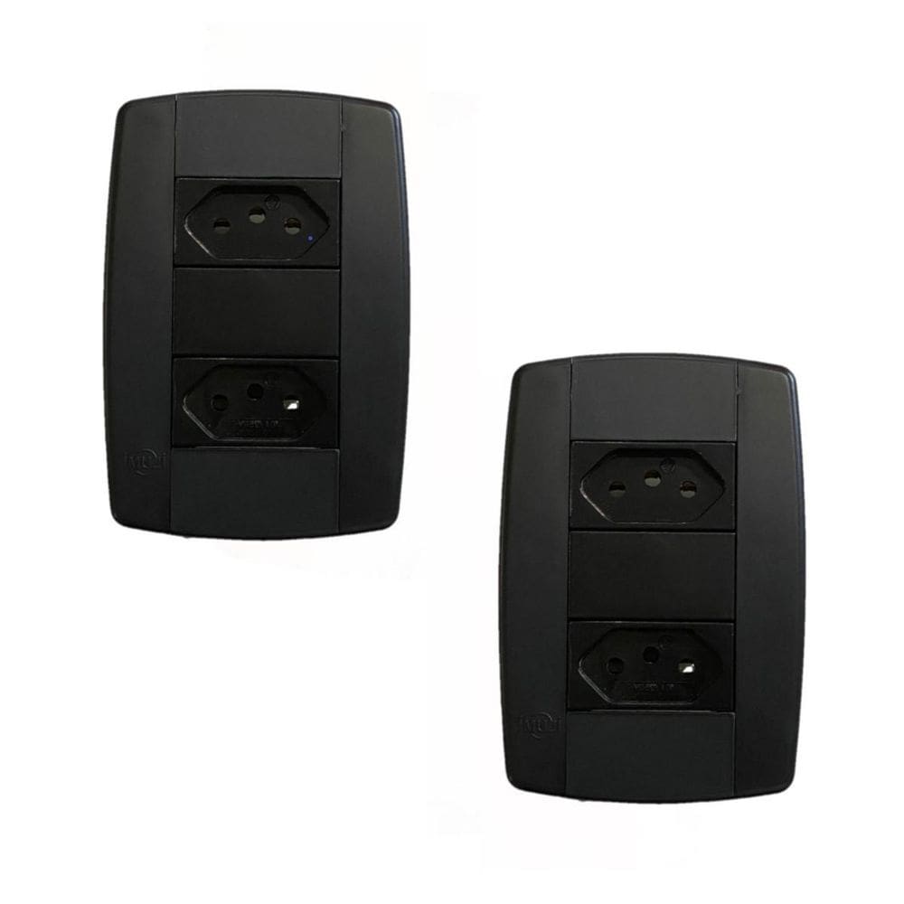 Kit 2 Conjunto 2 Tomadas Preta Monobloco 2P+T 20A 250V 4X2