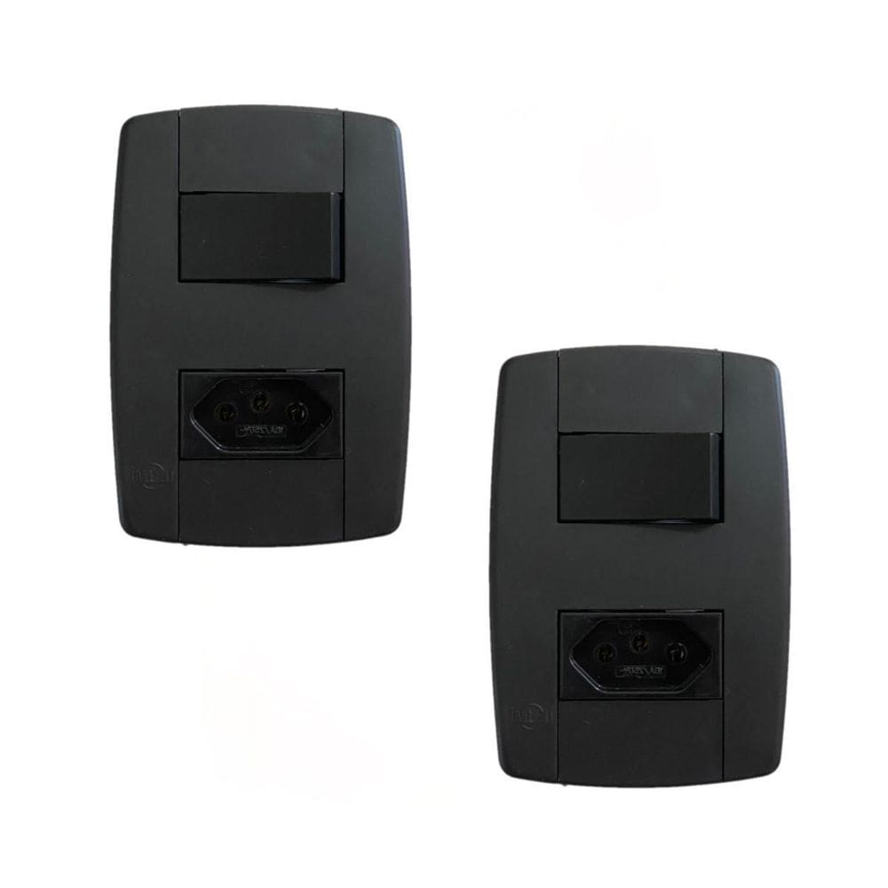 Kit 2 Conjunto Interruptor Simples + Tomada 20A 250V Preta