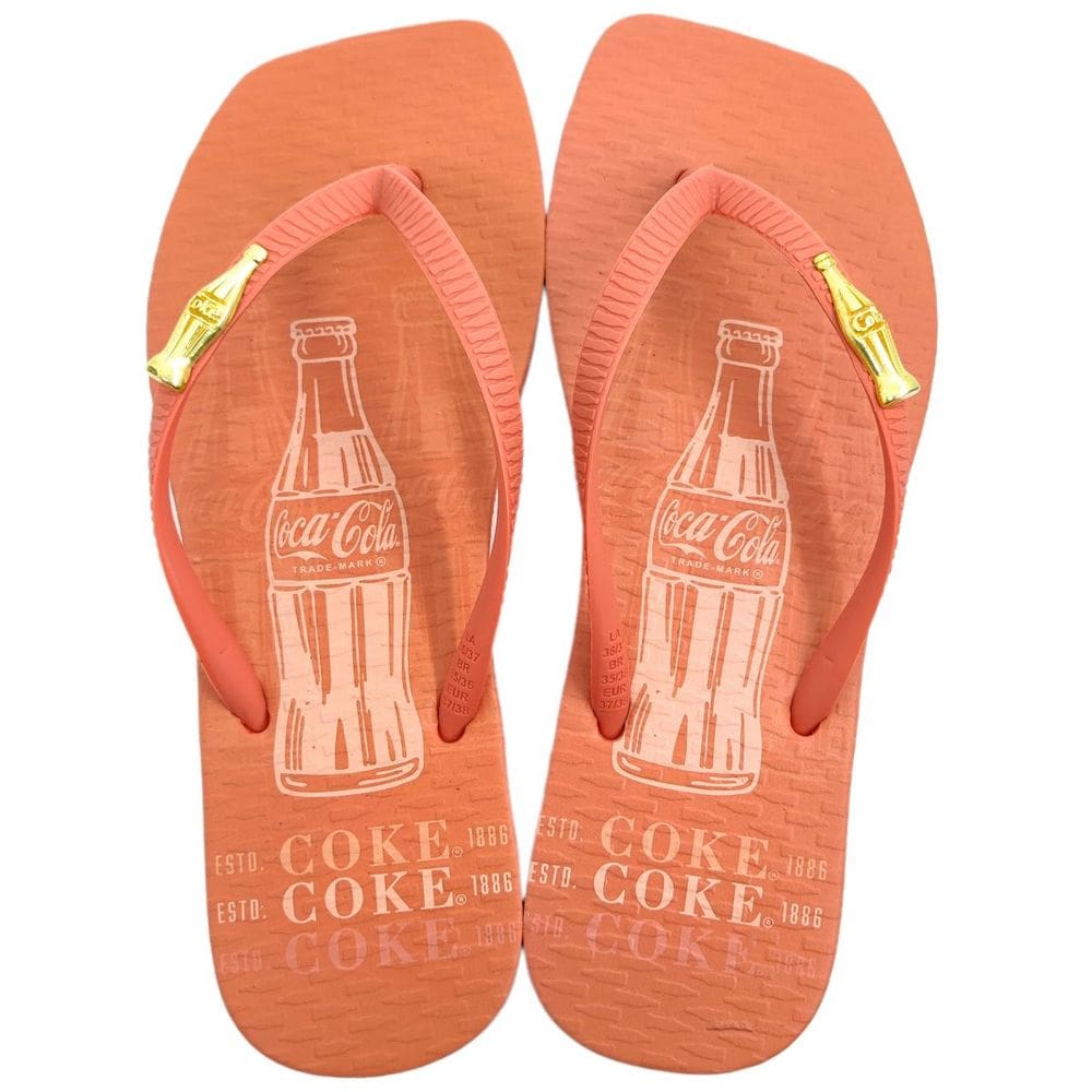 Chinelo de Dedo Feminino Casual Dia a Dia Praia Passeio Bico Quadrado Coca Cola Cc4278