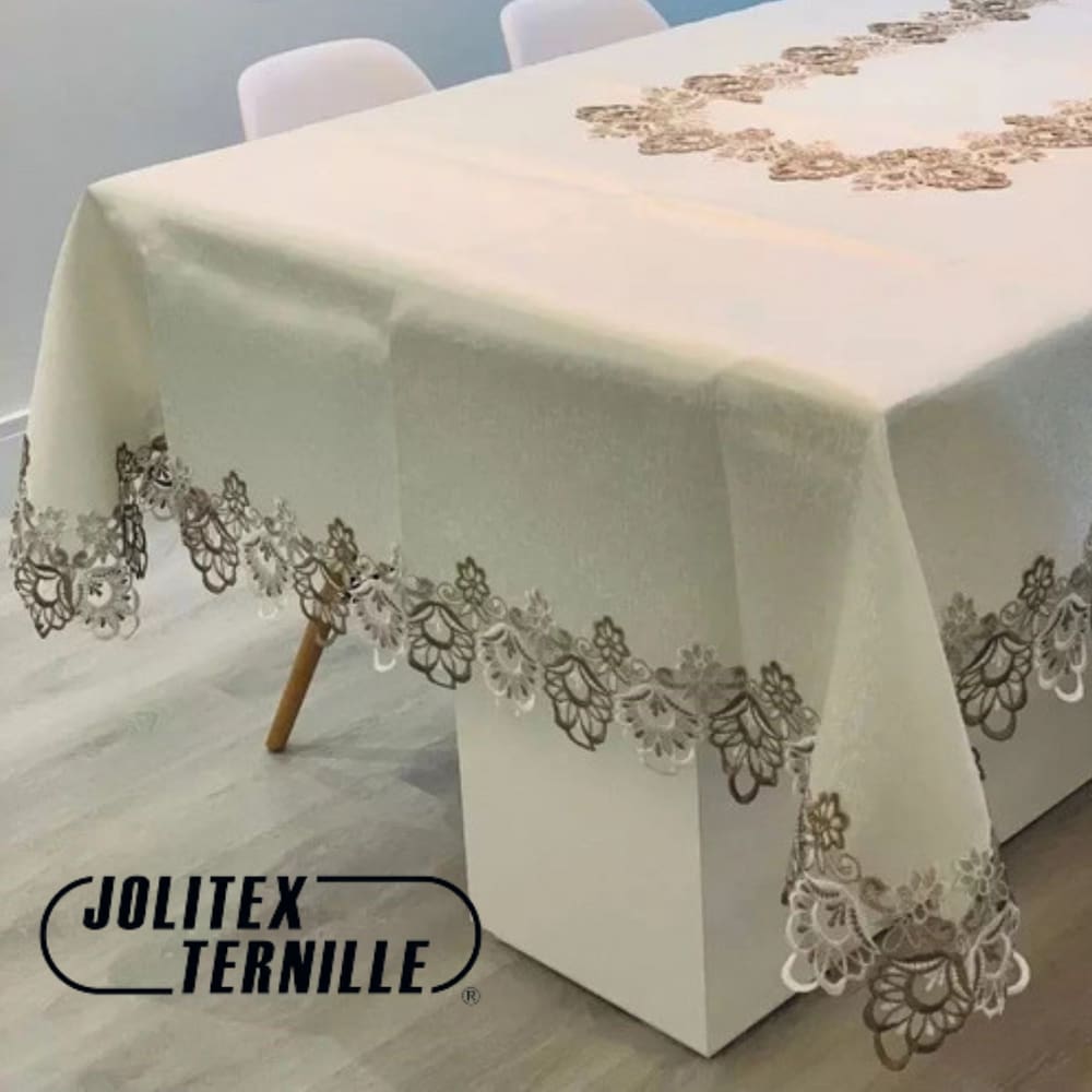 Toalha de Mesa Rendada Jolitex Sofisticação e Elegância em Branco e Dourado