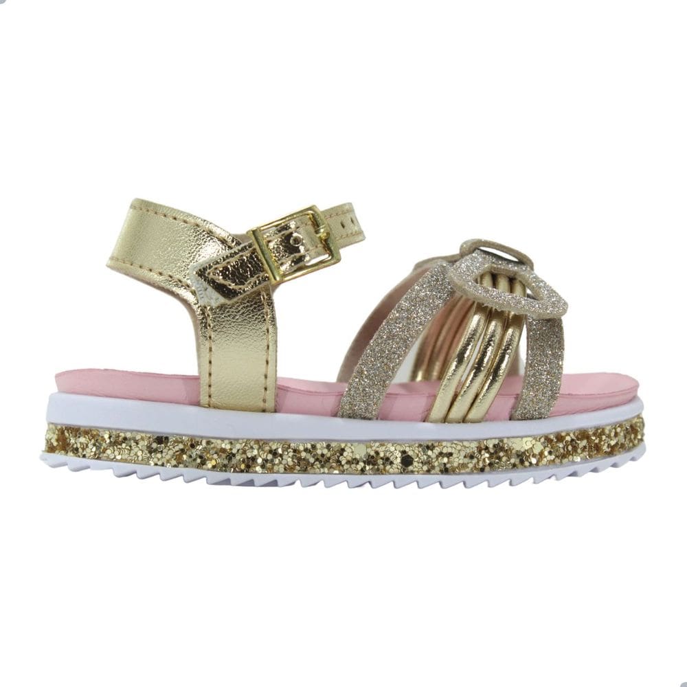 Sandália Molekinha Metalizado Premium Glitter Mini Dourado/Rosa