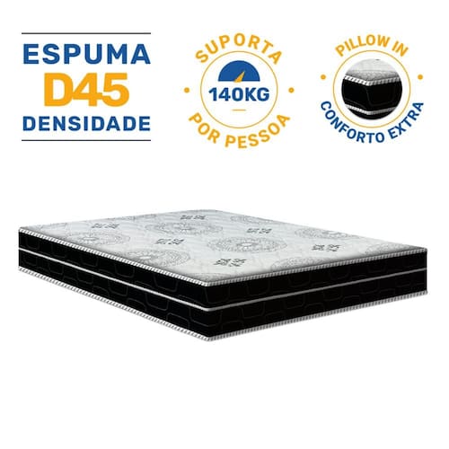 Colchão de Espuma D45 Pillow In Anjos OrtoConfort Casal 138x188x18cm - Preto