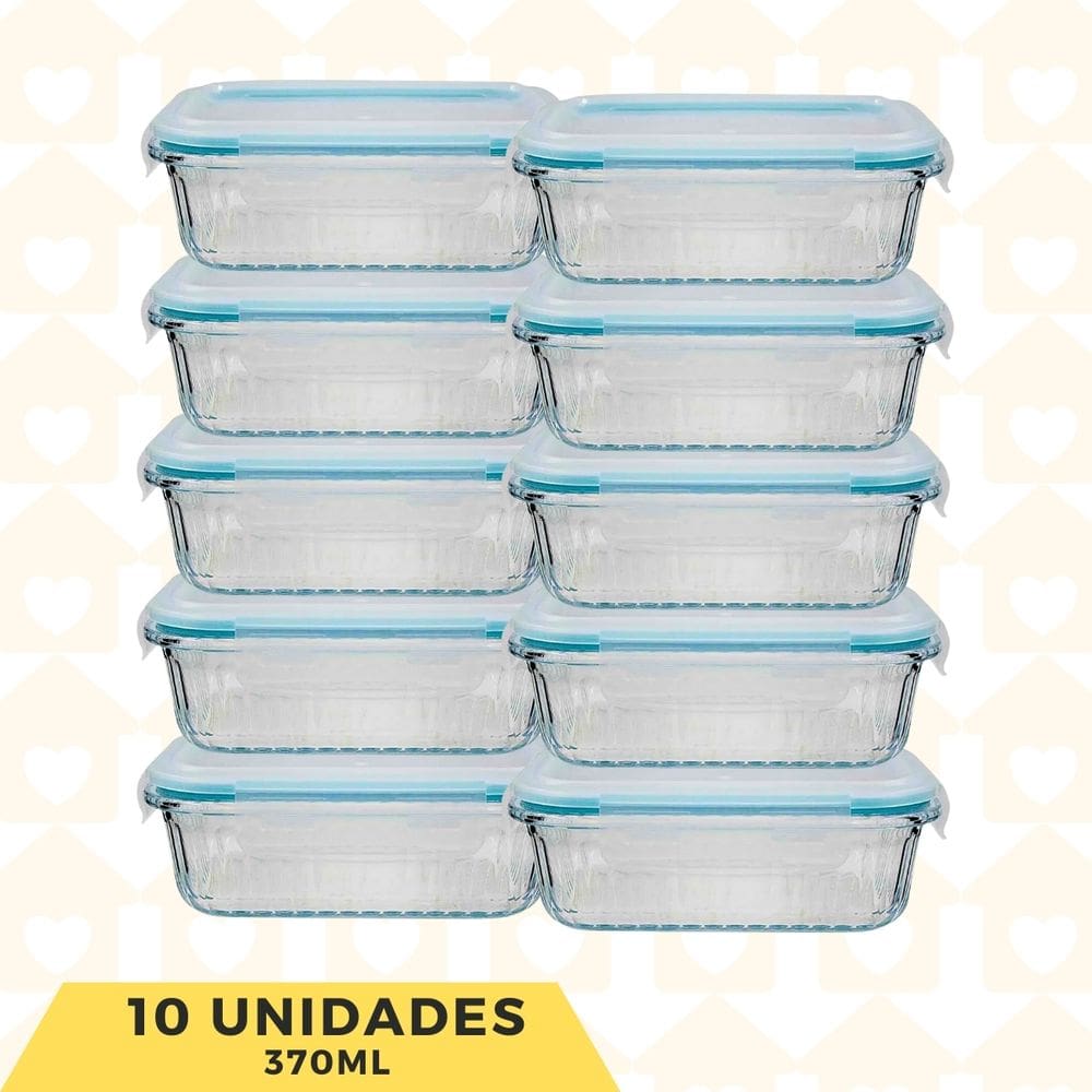 Jg 10 Potes Transparente 370ML Canelado Tampa Trava Marmita