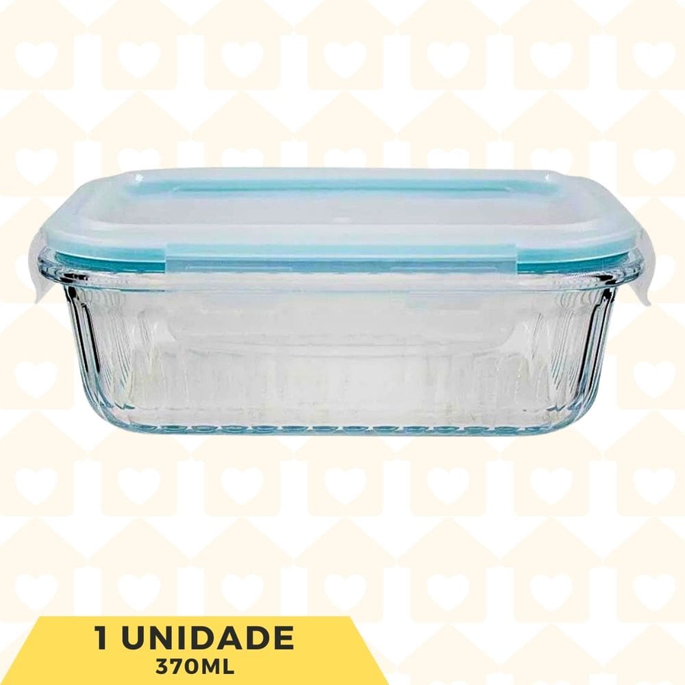 1UN Pote Canelado 370ML Retangular Vidro Hermético Lancheira