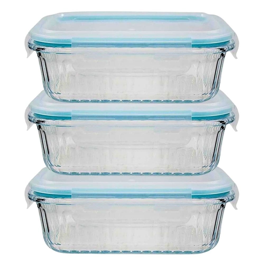 Jg 3 Potes Transparente 370ML Canelado Tampa Trava Marmita
