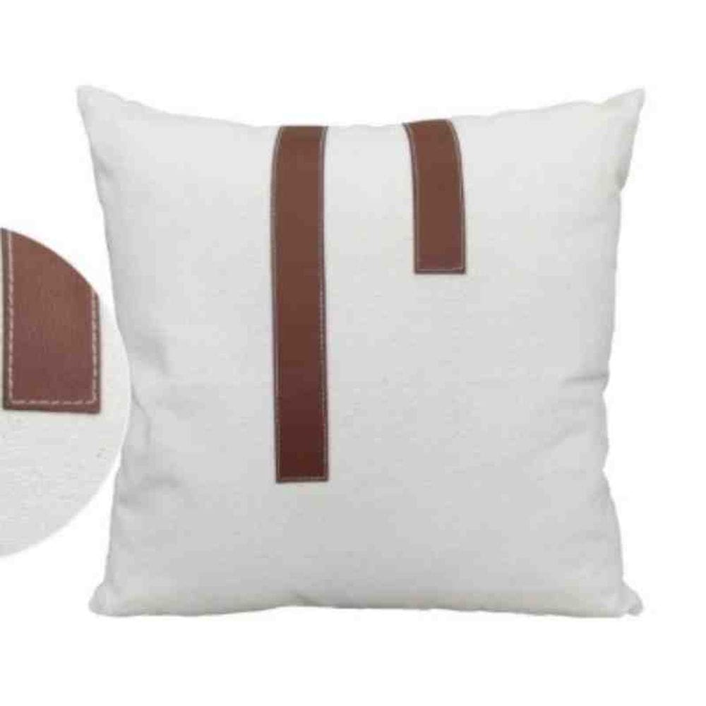 Almofada 55x55 Eliana 02 Linho Creme Couro Marrom Toque de Arte
