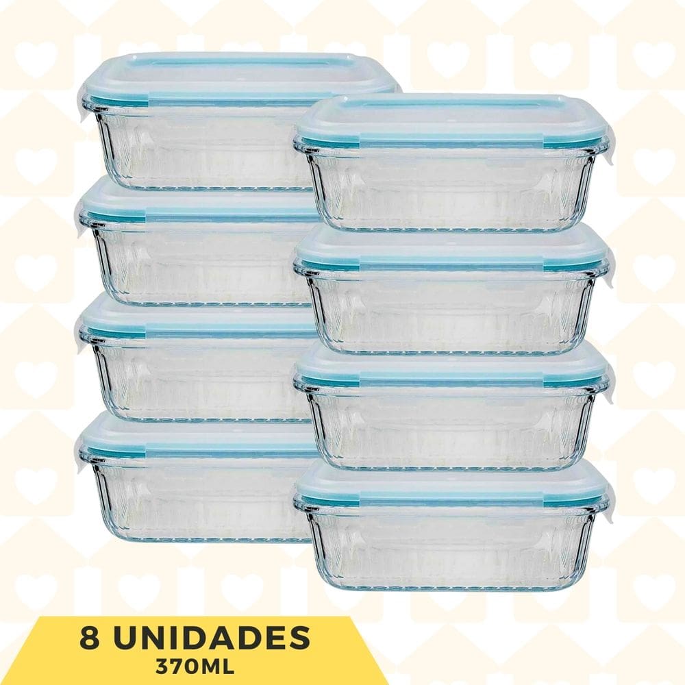 Pote Vidro 370ML Retangular Trasparente AirFryer/Freezer 8UN