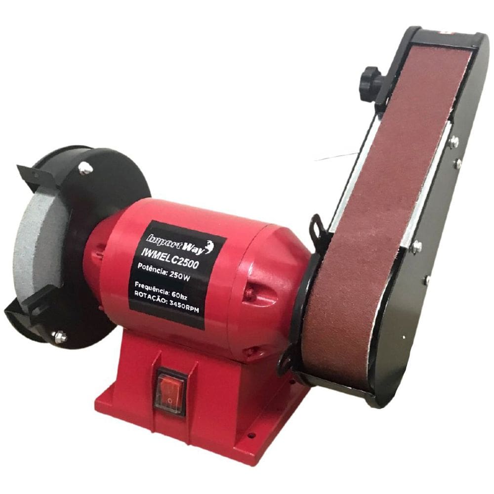 Moto Esmeril de Bancada 6 Pol com Lixadeira de Cinta 250W Profissional Importway Iwmelc-250