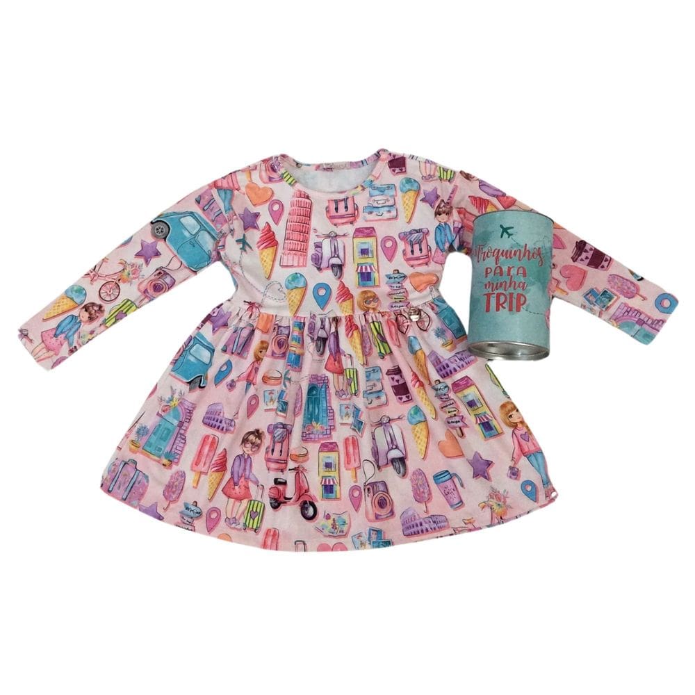Vestido infantil fem Mon Sucre estampado- acompanha Cofrinho