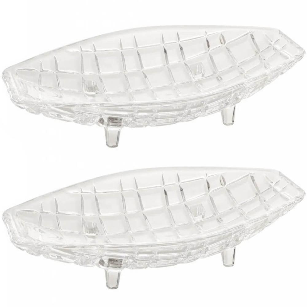 2 Centros de Mesa Cristal Deli Lyor 26x14x5,5cm Fruteira Decorativo Sala Jantar