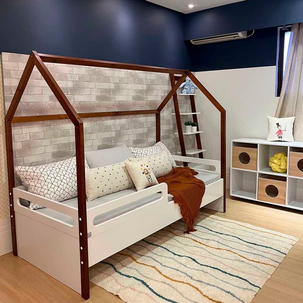 Cama Montessoriana Tivoli Com Casinha E Grades De Proteção - Branco
