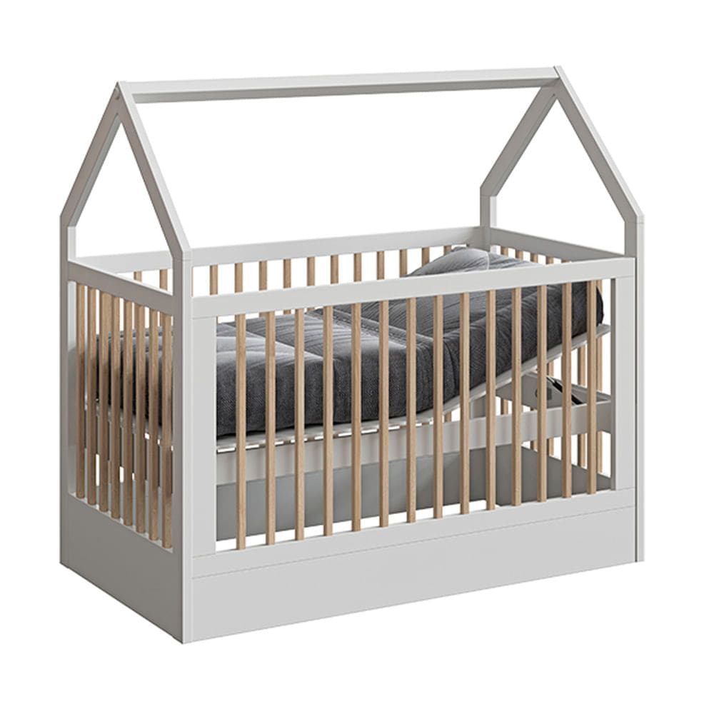 Berço Mini Cama Montessoriana Wood Branco e Carvalho