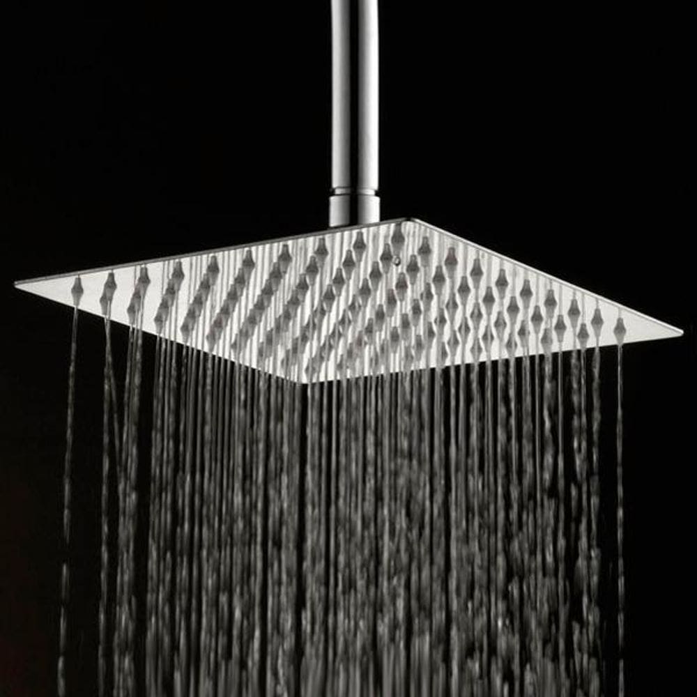Ducha Inox Quadrada 30X30 Cm Teto Cromada Braço Redondo Pex