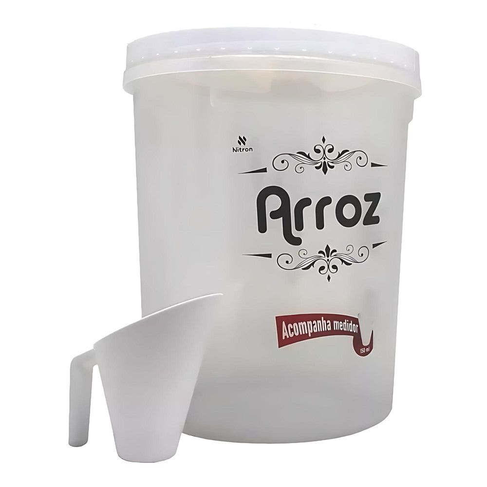 Pote Arroz Rosca Alto Com Copo Medidor 5.8L Tampa Branca
