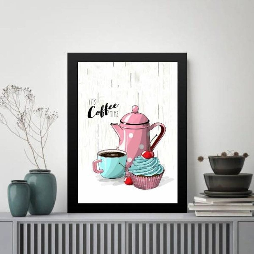 Quadro Café Com Cupcake 33X24Cm - Com Vidro