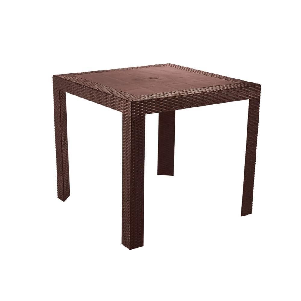 Mesa de Jantar Quadrada Ibiza 80 cm (largura) em Polipropileno Marrom com Tramas Simulando Rattan