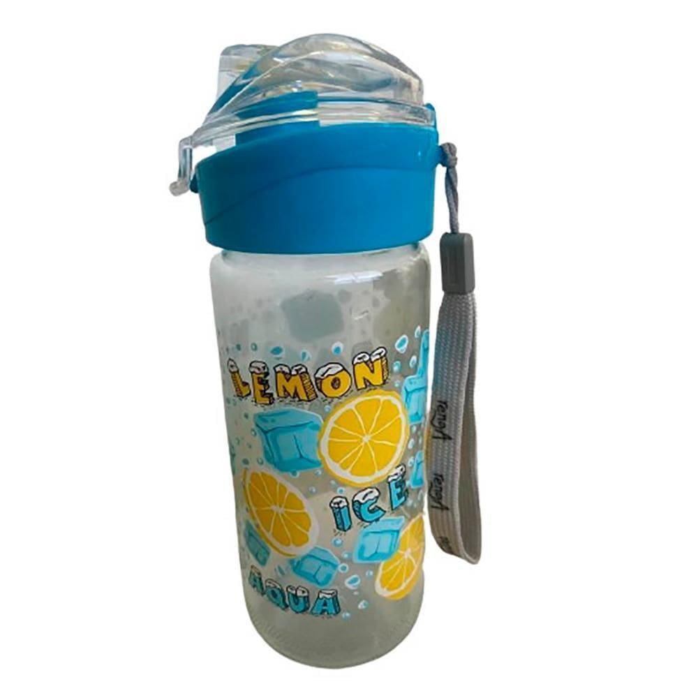 Squeeze Garrafa Em Vidro 400Ml Suco Água Escola Azul Renga