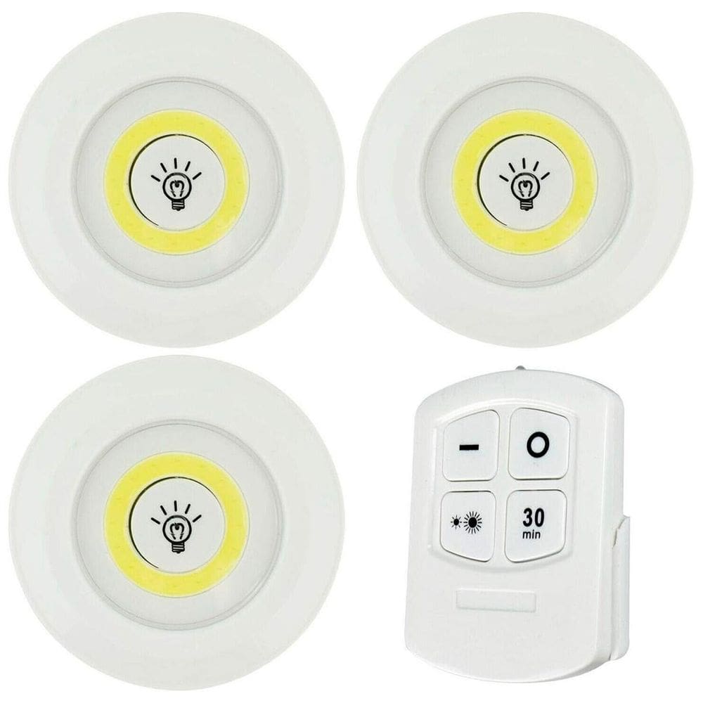 Trio Luminária Led Spot Adesiva Sem Fio + Controle Branco