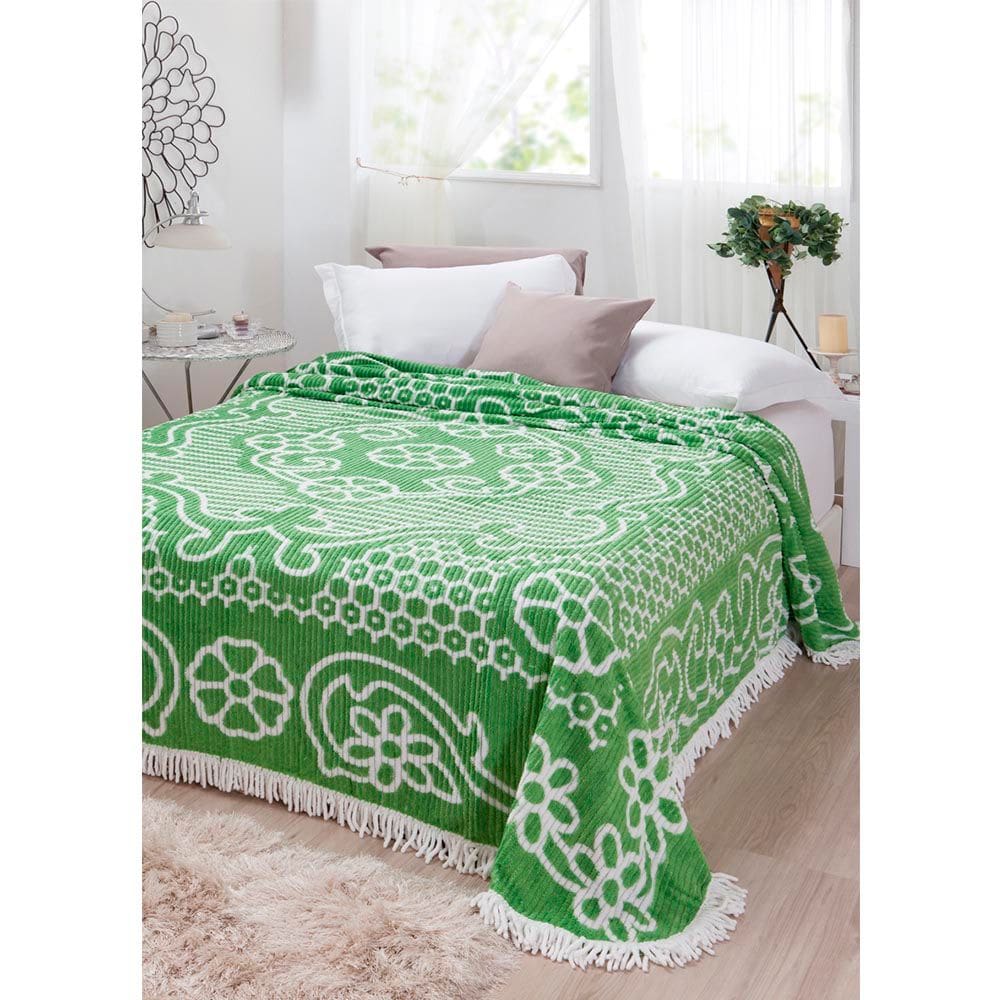Colcha Chenille Canelada Bruna 220x240cm Verde/Bco Jolitex