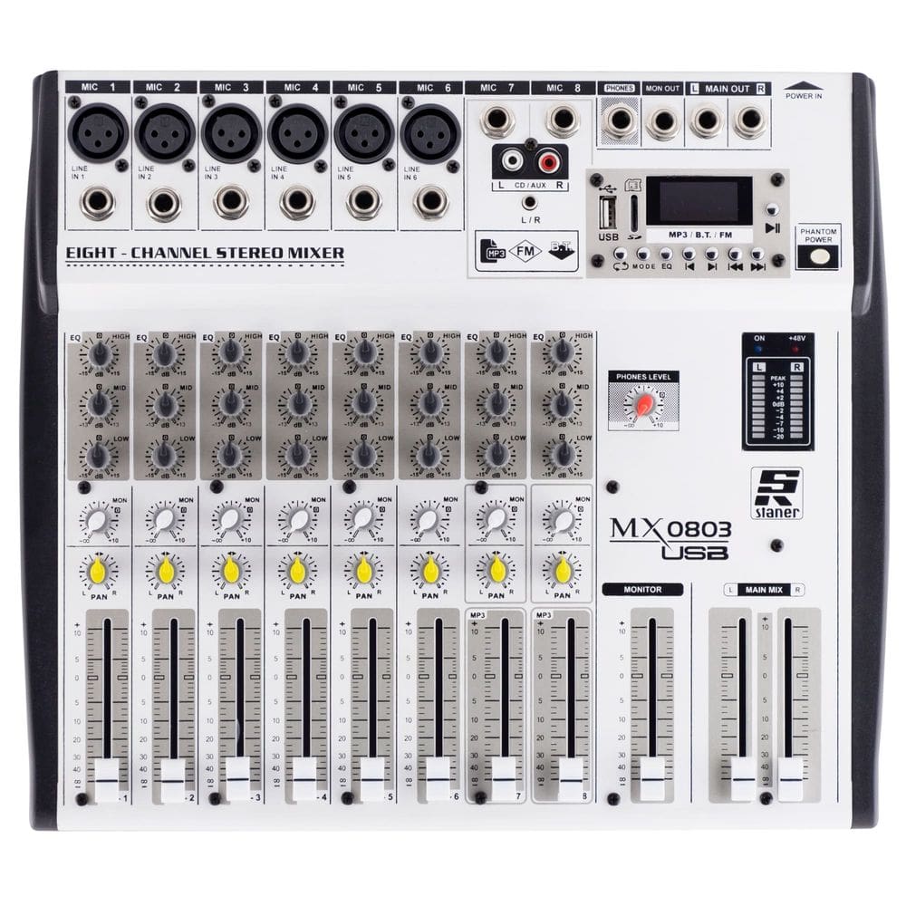 Mesa De Som Staner MX 0803 USB 8 Canais BT P10 RCA AUX