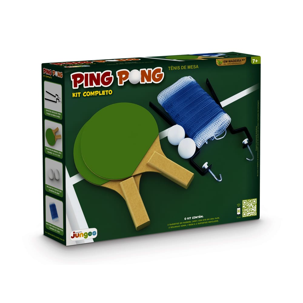 Jogo Ping Pong Kit Completo Raquete Bola Suporte Rede Junges