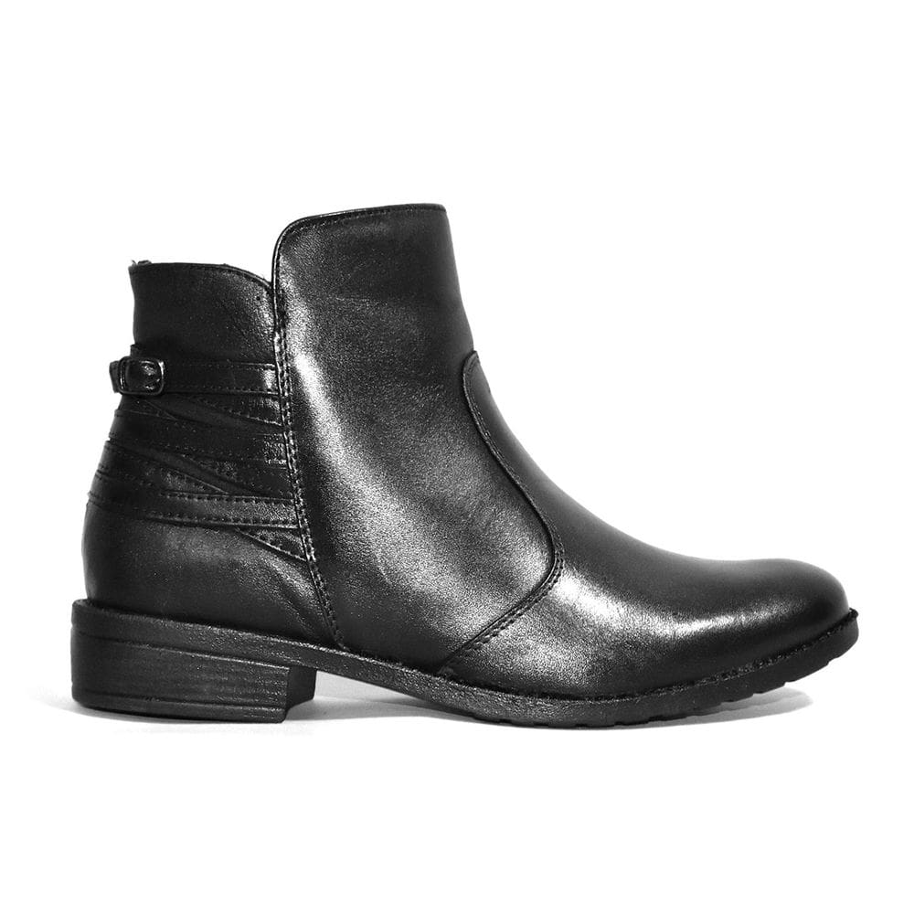Bota Godiva Cano Curto Salto Baixo Couro Feminina Preta