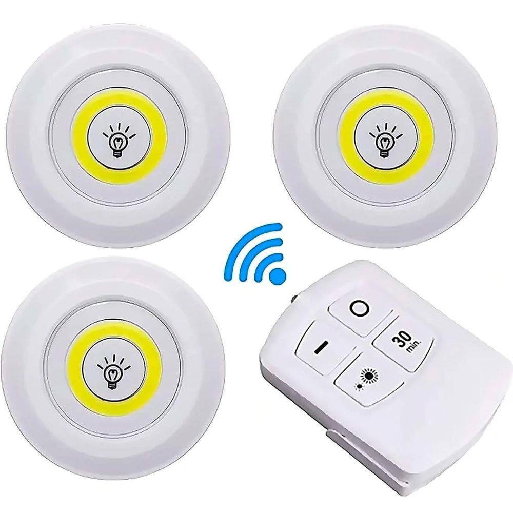 Lâmpadas Led Spot Sem Fio Kit 3 Controle Remoto Portátil