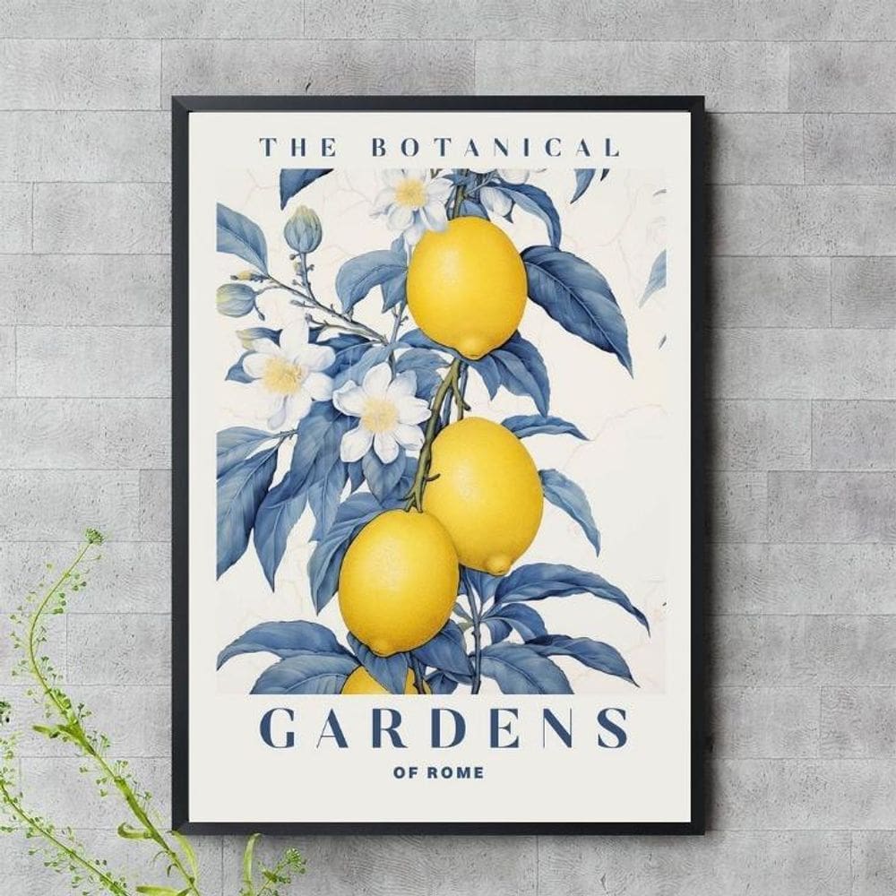 Quadro Botanical Gardens - Azul E Amarelo 45X34Cm - Vidro
