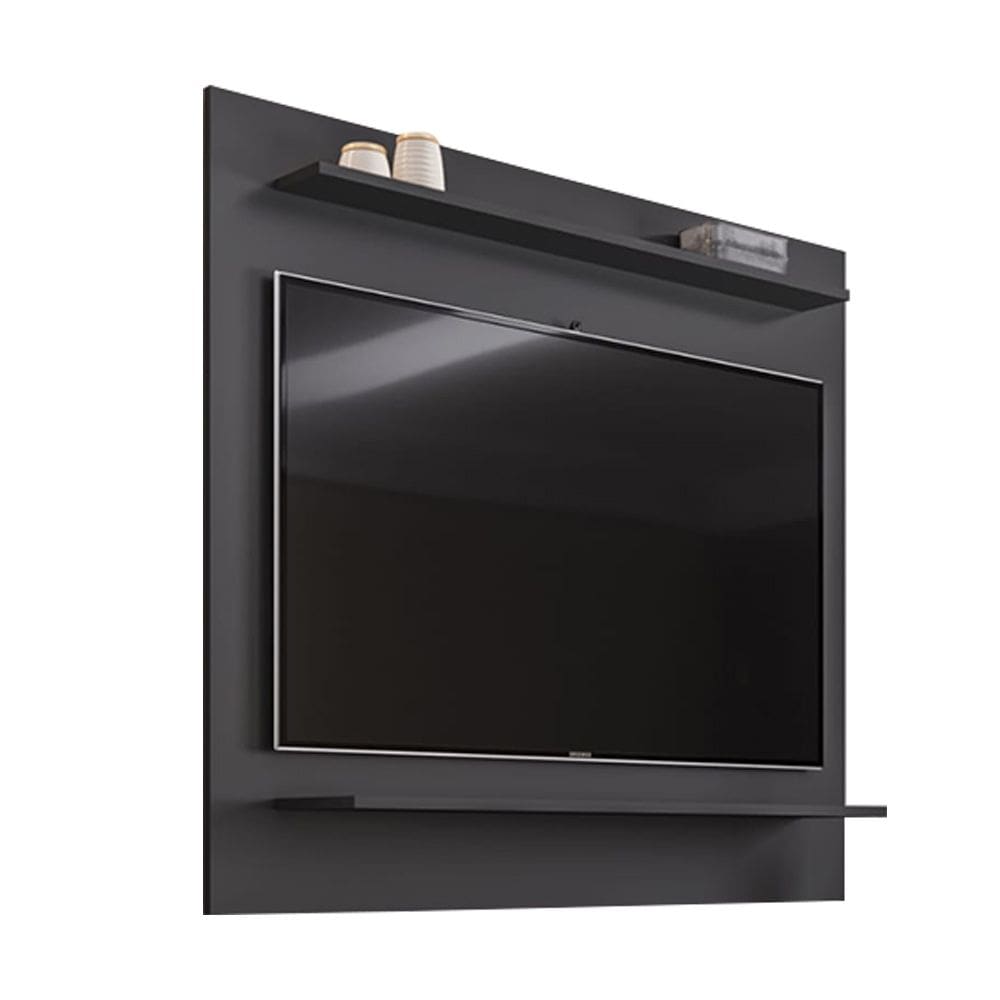 Painel para TV Suspenso 50 Pol 120cm 2 Prateleiras Mercy Preto M12 - D`Rossi