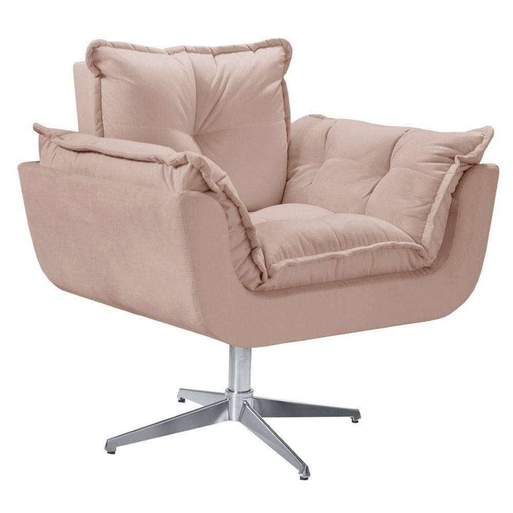Poltrona Opala Giratória Alumínio Suede Cappuccino