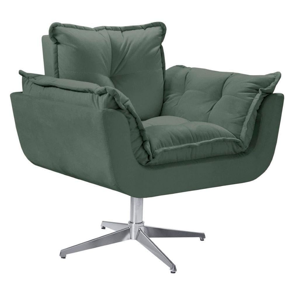 Poltrona Opala Giratória Alumínio Suede Verde