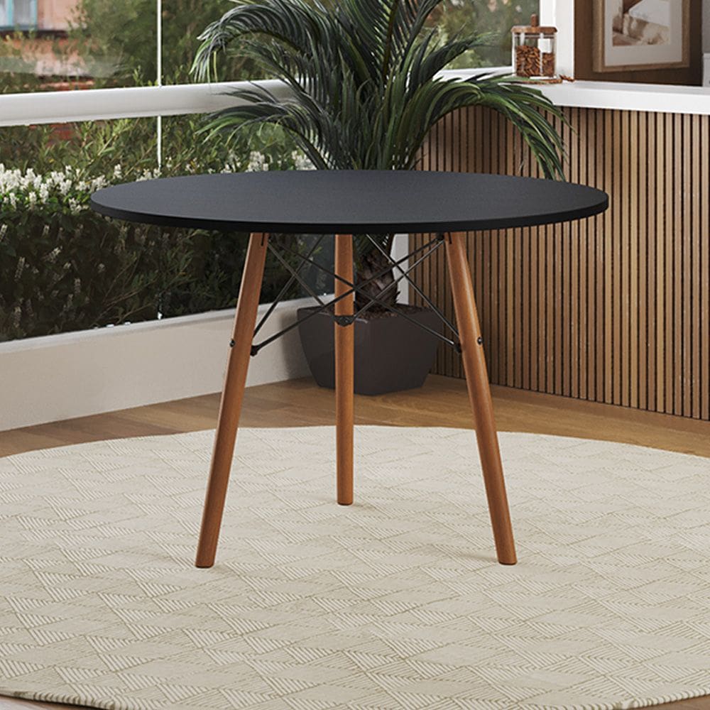 Mesa de Jantar 3 Pés em Madeira Isabella Tampo Redondo 80cm Preto