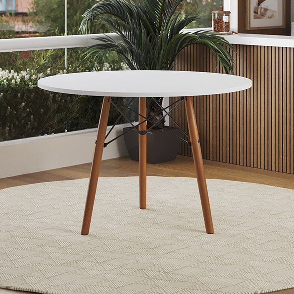 Mesa de Jantar Isabella Redonda 3 Pés em Madeira Tampo 90cm Branco