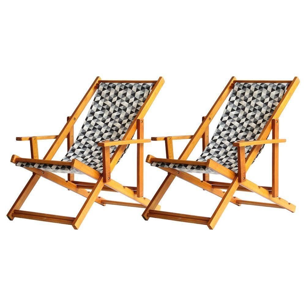 Kit 2 Espreguiçadeira Preguiçosa Dobrável Mel Cb-triang Preto