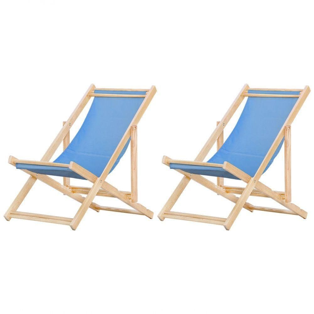 Kit 2 Cadeira Espreguiçadeira Dobrável S-b-azul