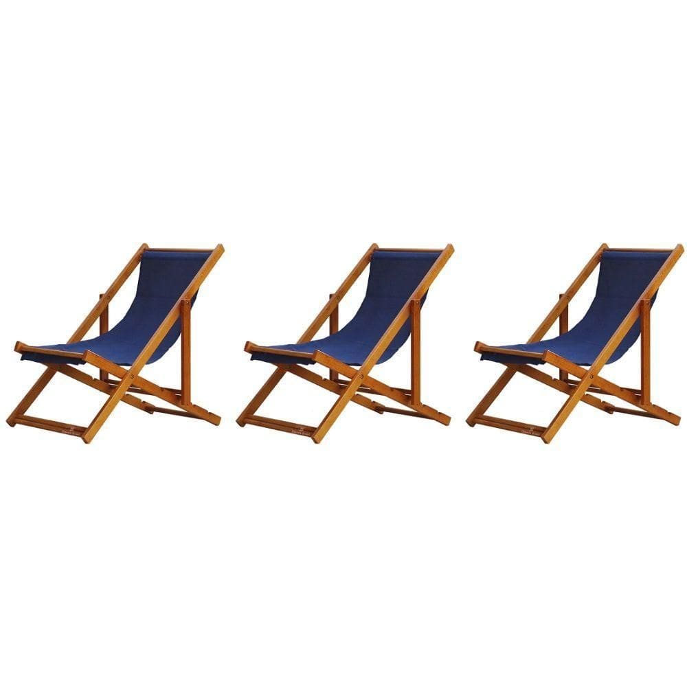Kit 3 Espreguiçadeira Preguiçosa Dobrável Mel Sb-azul Marinho