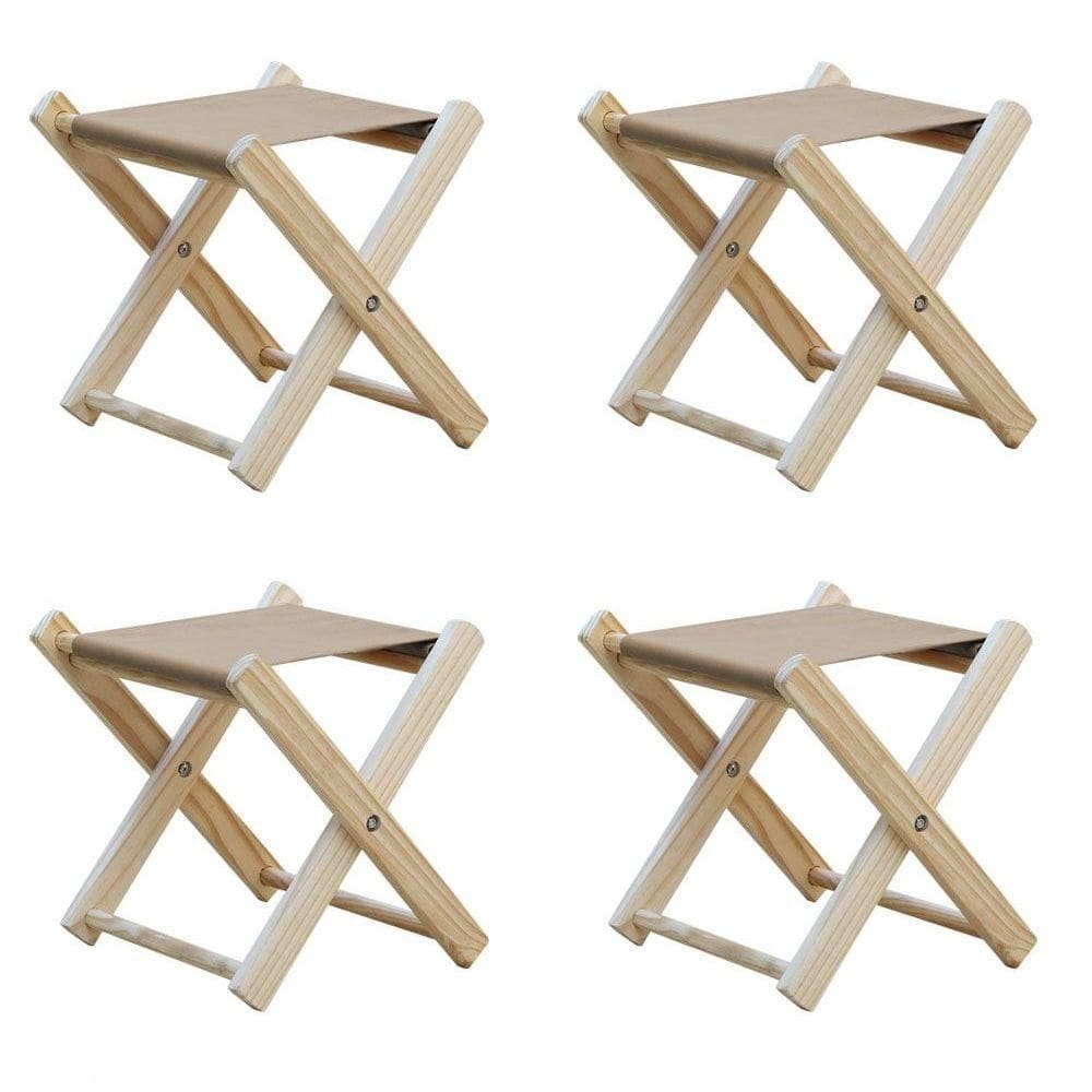 Kit 4 Banquinho De Madeira Banqueta Pescador-bege