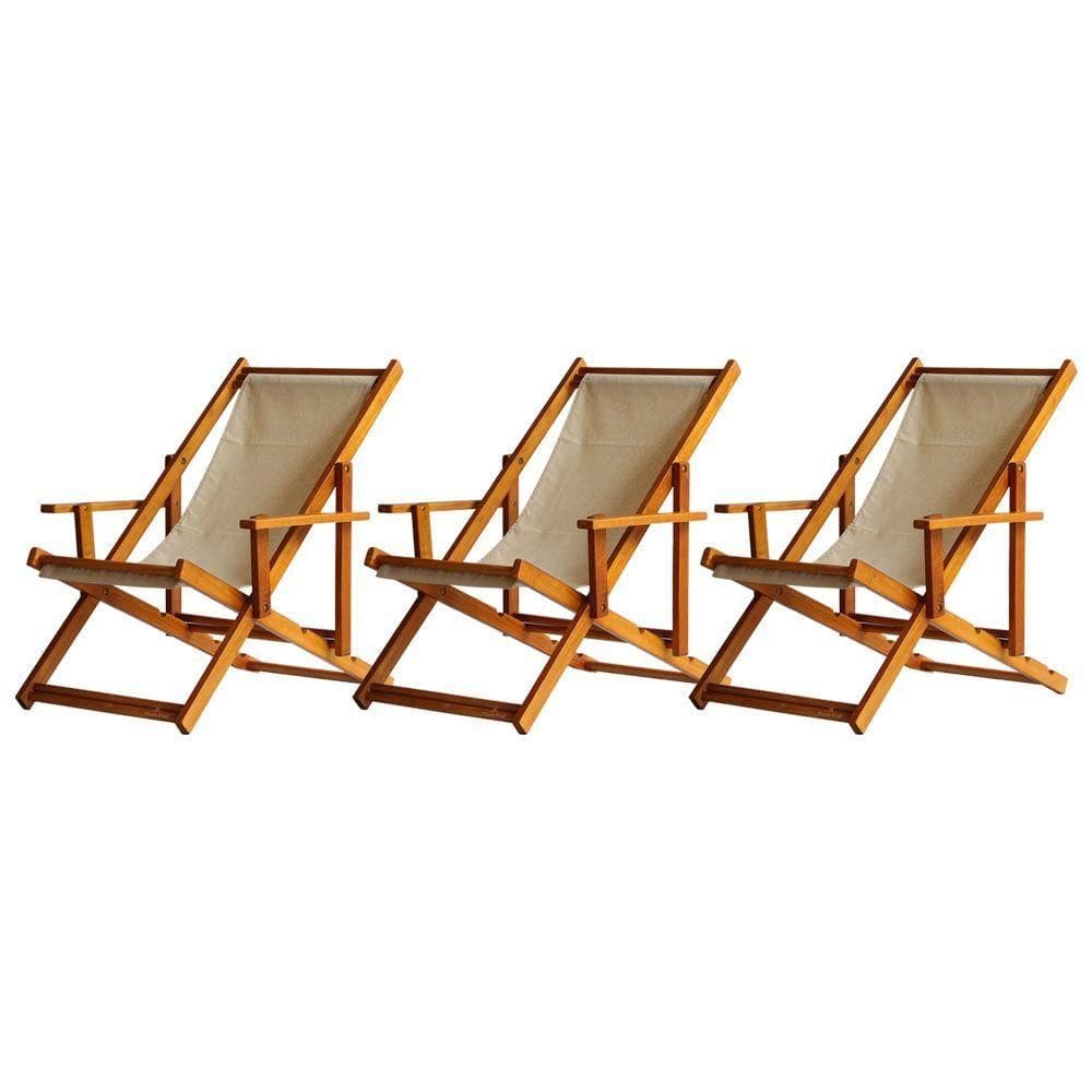 Kit 3 Espreguiçadeira Preguiçosa Dobrável Mel Cb-bege
