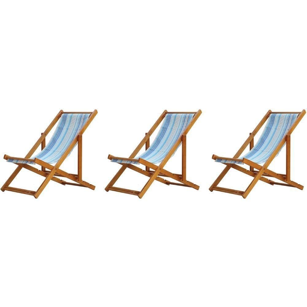 Kit 3 Espreguiçadeira Preguiçosa Dobrável Mel Sb-listras Azuis