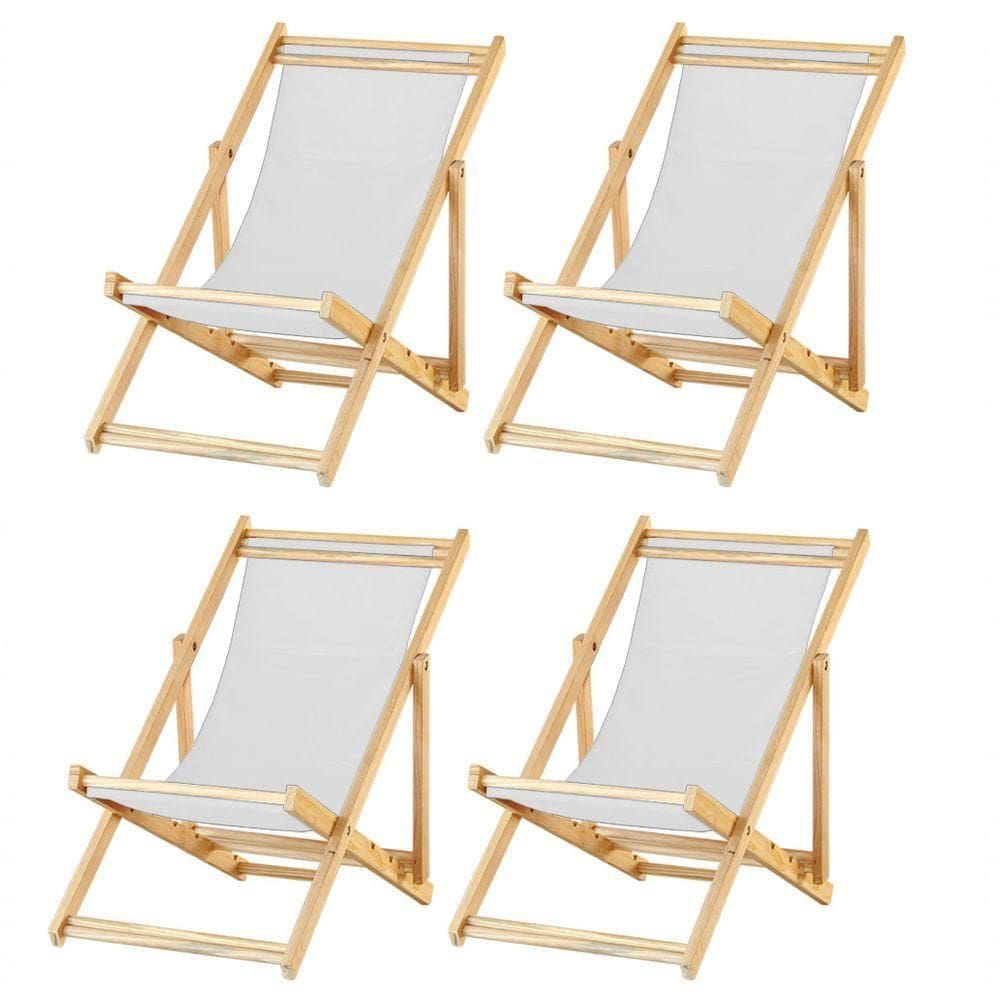 Kit 4 Cadeira Espreguiçadeira Dobrável S-b-branco
